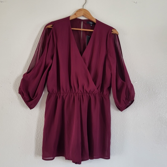 Luck and Love Burgundy Long Sleeve Lulu's Romper. - Picture 9 of 9